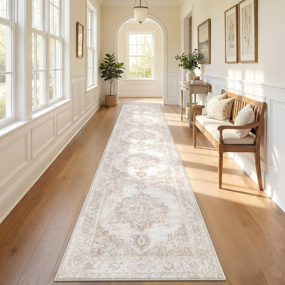Runner Rug 2x6 Washable Rugs: Vintage Hallway Kitchen Runner Non Slip Low Pile Rug Runner Soft Stain Resistant Indoor Carpet Runners for Entryway Hall Bedroom Bedside (Beige, 2'x6')