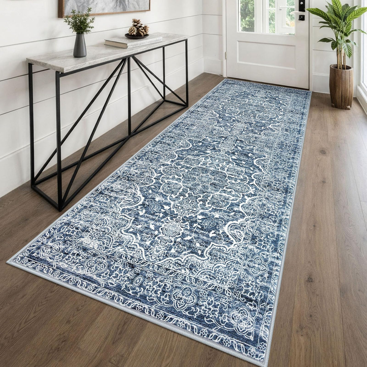 KUTA Entryway Rugs Indoor Washable Small Area Rug 2x3 Blue Entrance Carpet
