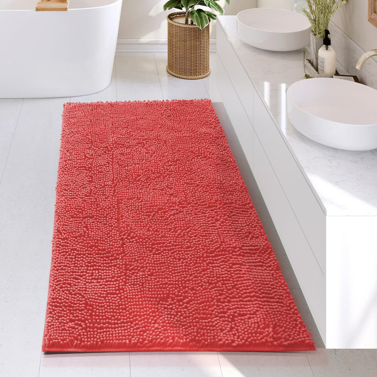 Hearth & Harbor Bathroom Rugs, Chenille Bath Mat - Machine Washable Bath Mats for Bathroom Non-Slip Backing Rubber, Quick Dry Bathroom Mat, 17 x 24 + 20 x 32 - Hunter Green