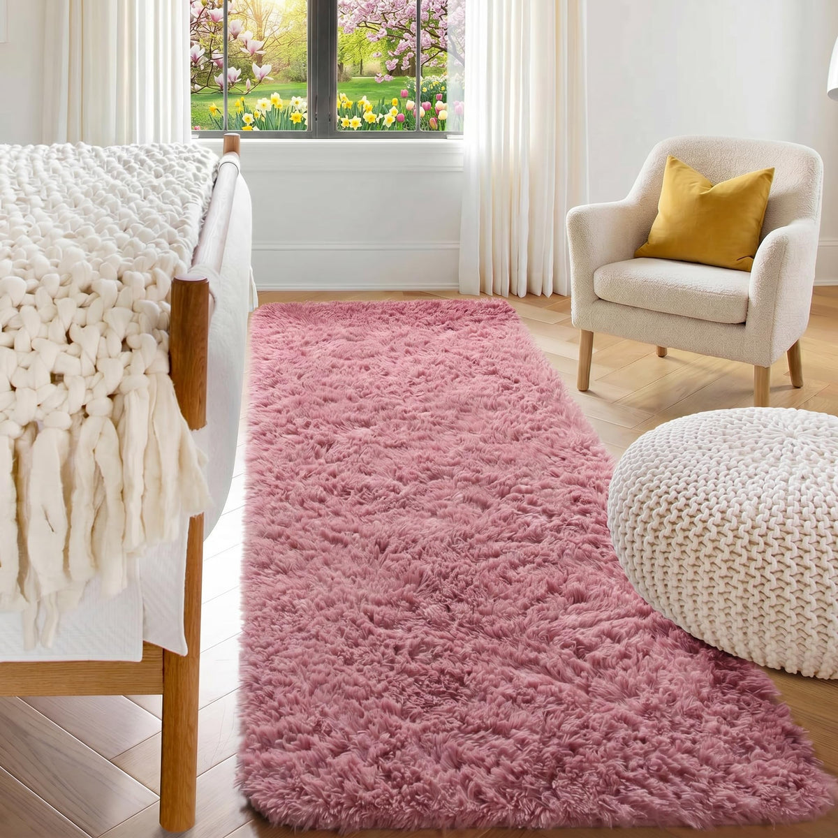 White Runner Rugs for Bedroom Living Room, Fluffy 2x6 Bedside Soft Area Rug