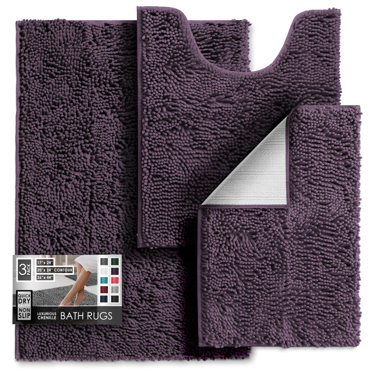 Hearth & Harbor Bathroom Rugs, Chenille Bath Mat - Machine Washable Bath Mats for Bathroom Non-Slip Backing Rubber, Quick Dry Bathroom Mat, 17 x 24 + 20 x 32 - Hunter Green