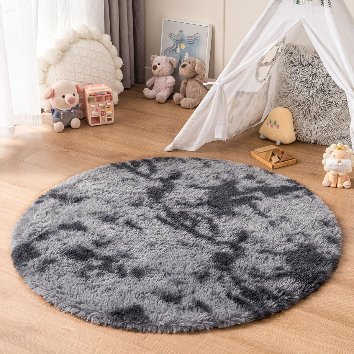 duduta Navy Blue Fluffy Plush Runner Rugs 2x6 ft Tie Dye Rectangle Shag Rug