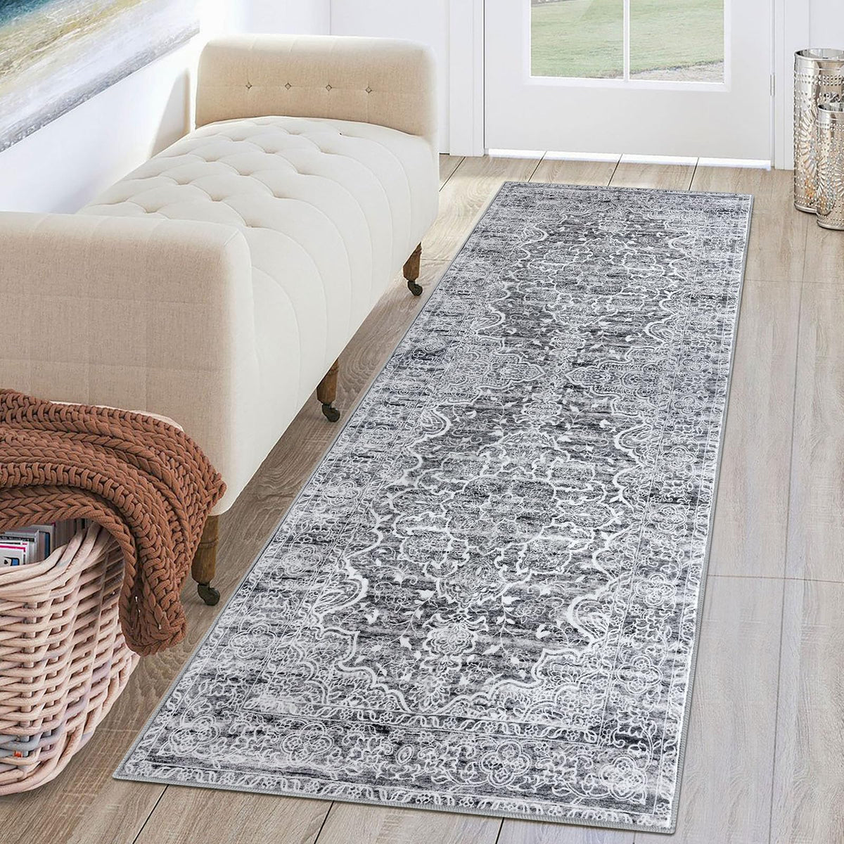 KUTA Entryway Rugs Indoor Washable Small Area Rug 2x3 Blue Entrance Carpet