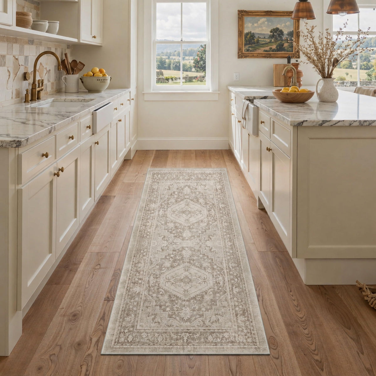 GENIMO 2x5 Washable Runner Rug Non Slip for Hallway, Light Taupe Brown
