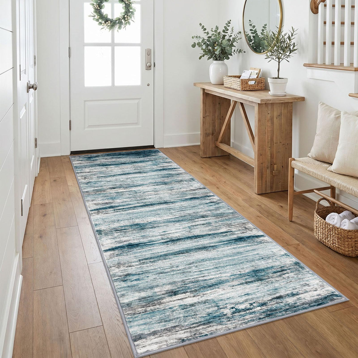 KOZYFLY Abstract Rugs for Entryway 2x3 Washable Small Area Rug Grey-Blue