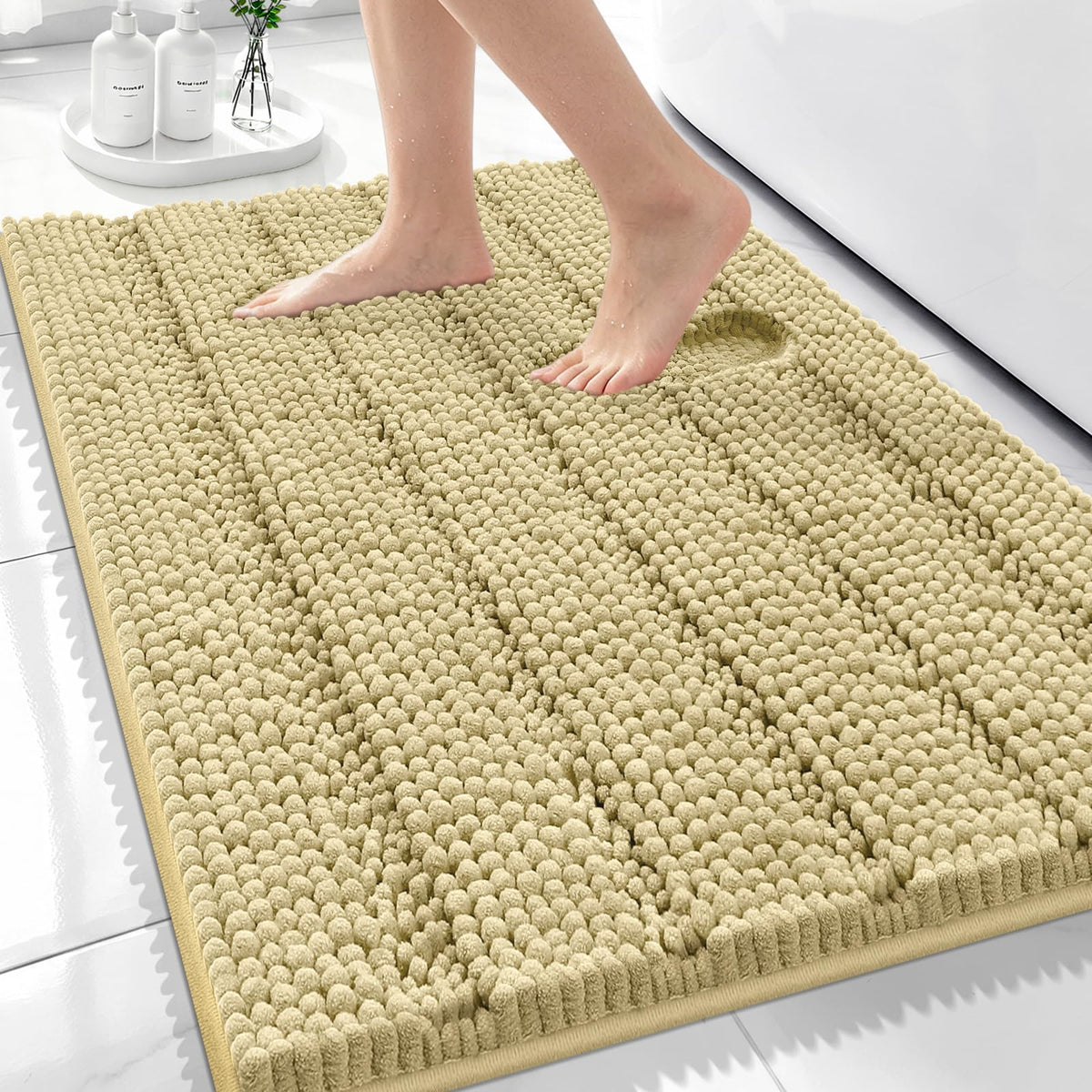 Bcoimo Small Bath Rug Mat,24x17 Chenille Non Slip Gray Bathroom Shower Mat