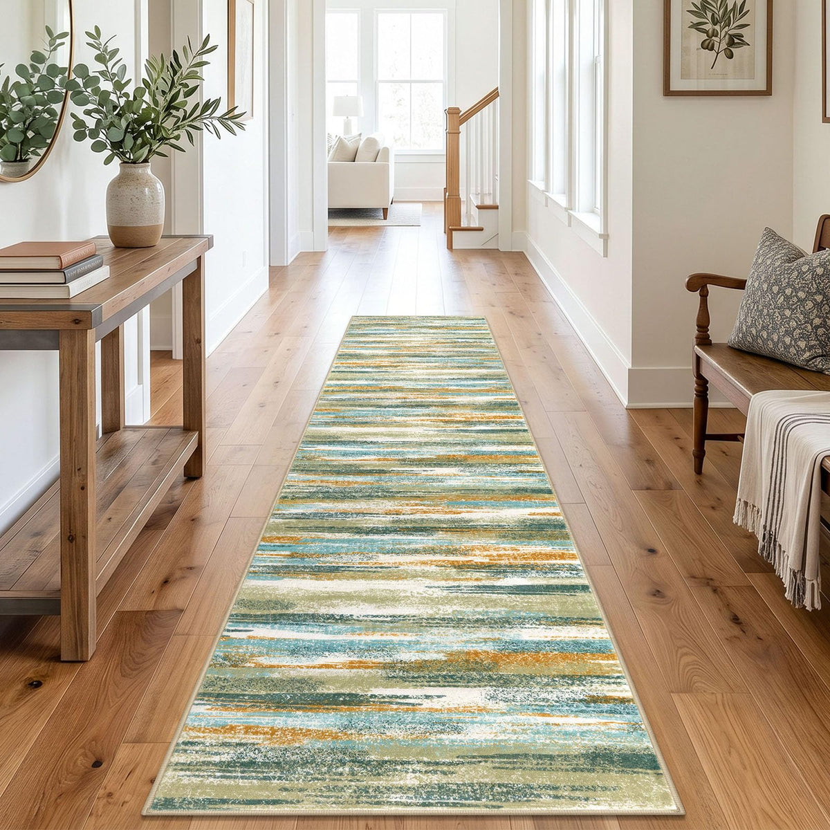 Lansny Abstract Washable 2x6 Runner Rug Non Slip Runners for Hallway