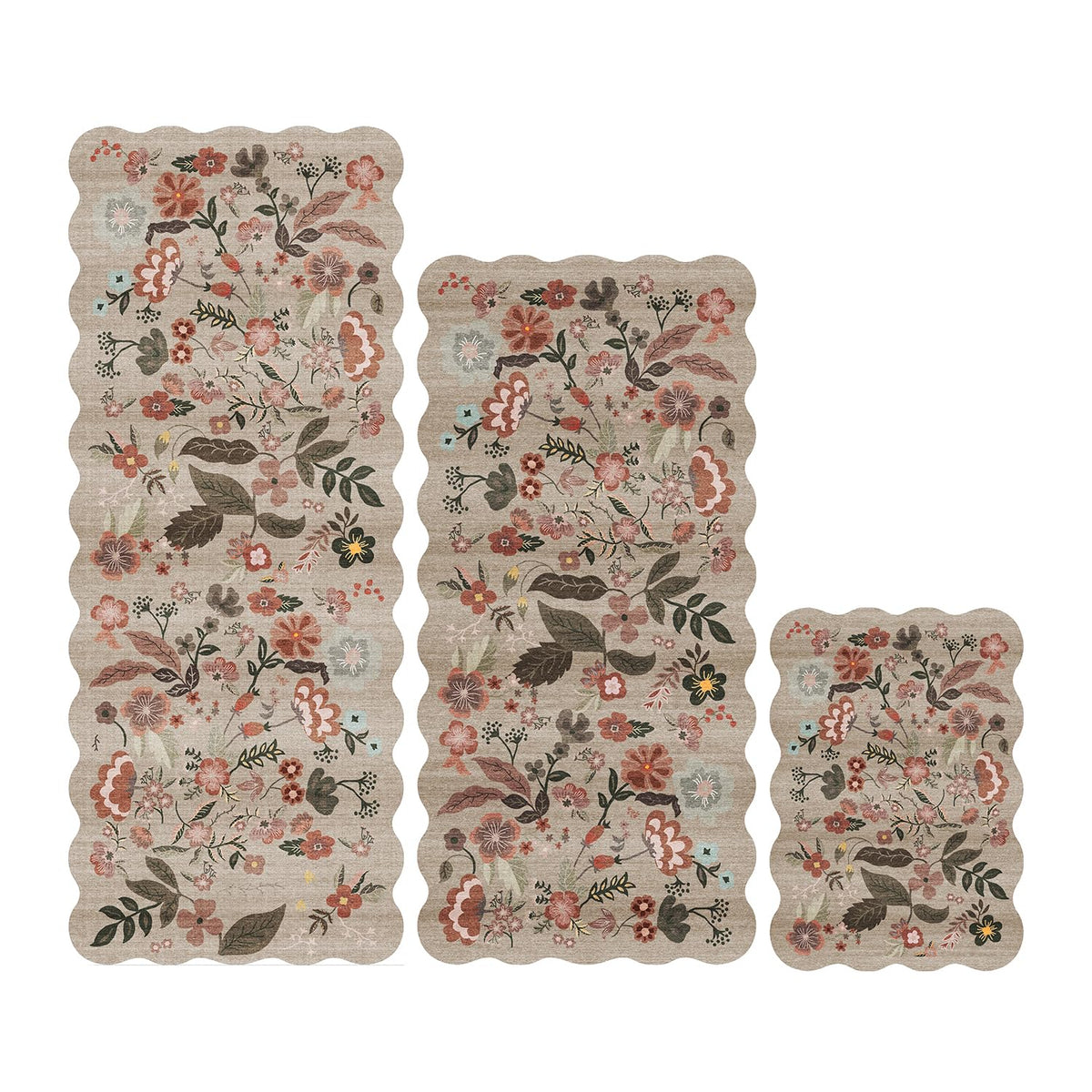 2x4 Rug Washable for Entryway - Non-Slip Scalloped Floral Throw Rug Black