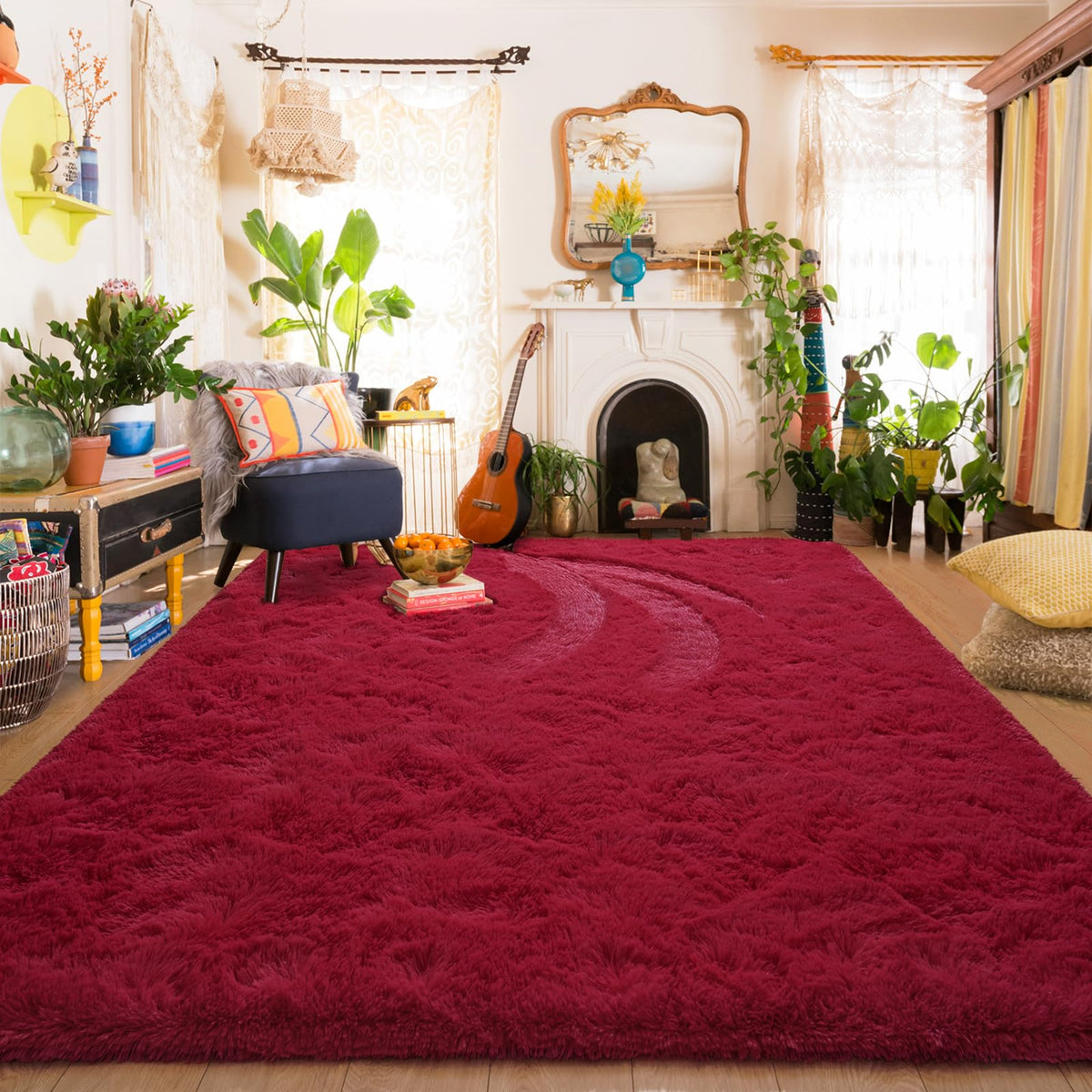 Amearea Shag Fluffy Small Rug, 2x4 Throw Rugs for Bedroom Girls, Black