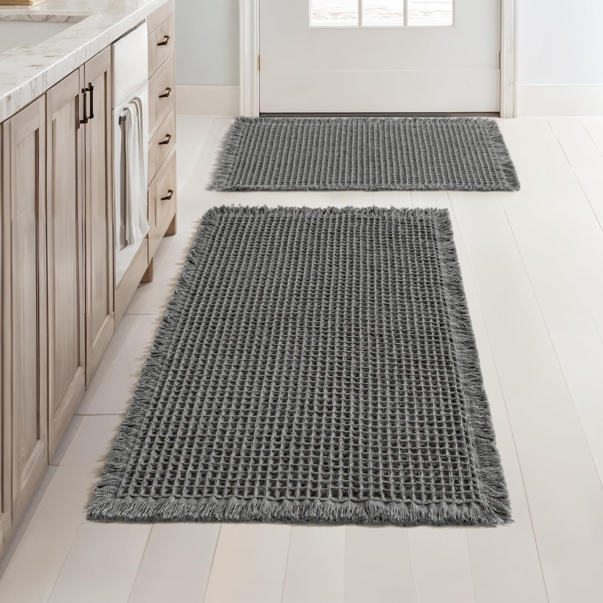 MIULEE Set of 2 Waffle Bathroom Rugs Boho Bath Mat Brown 18x30 Inch