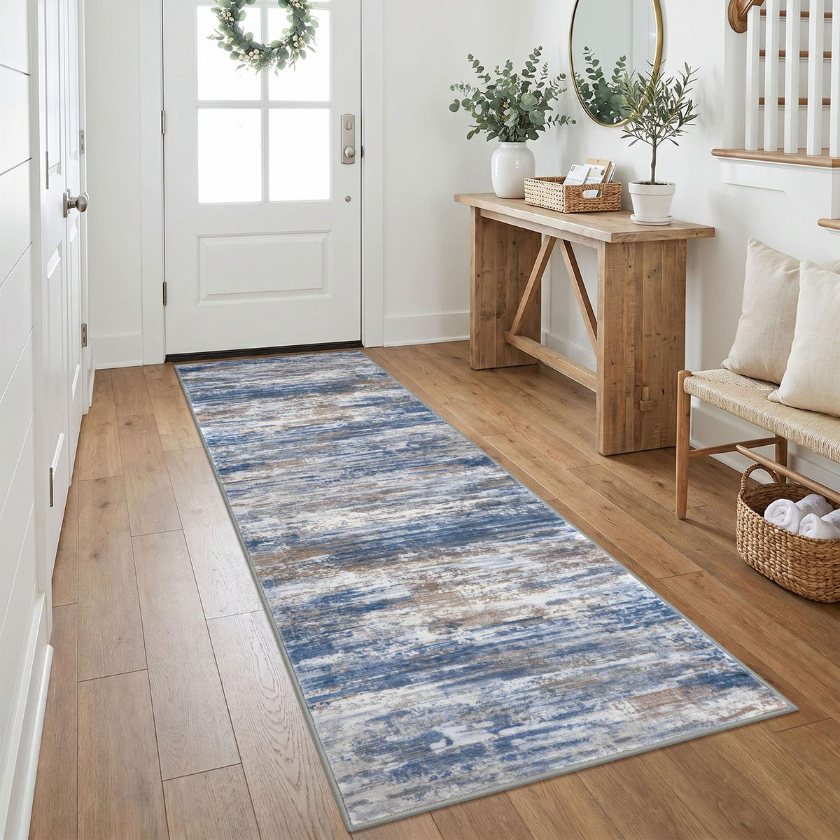 KOZYFLY Abstract Rugs for Entryway 2x3 Washable Small Area Rug Grey-Blue