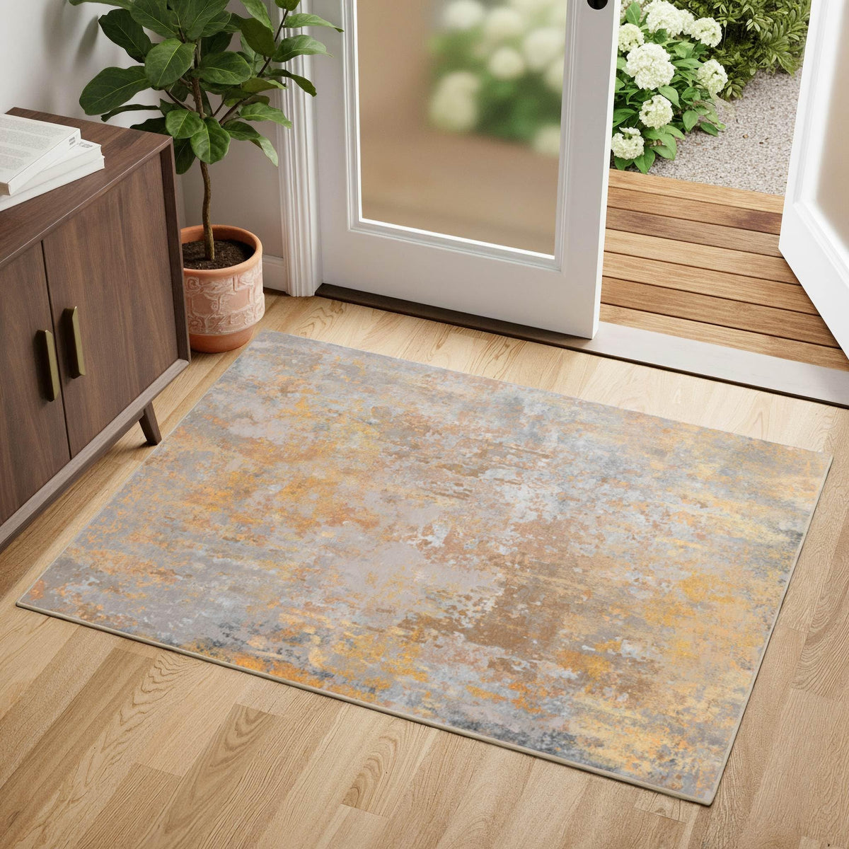 Entryway Rug 2x3 Grey Door Mat Indoor Entrance 24x36, Washable Small Throw Rugs for Kitchen Floor, Entry, Front Door, Bedroom Bedside, Non-Slip Low Pile Stain & Fade Resistant, Abstract Gray