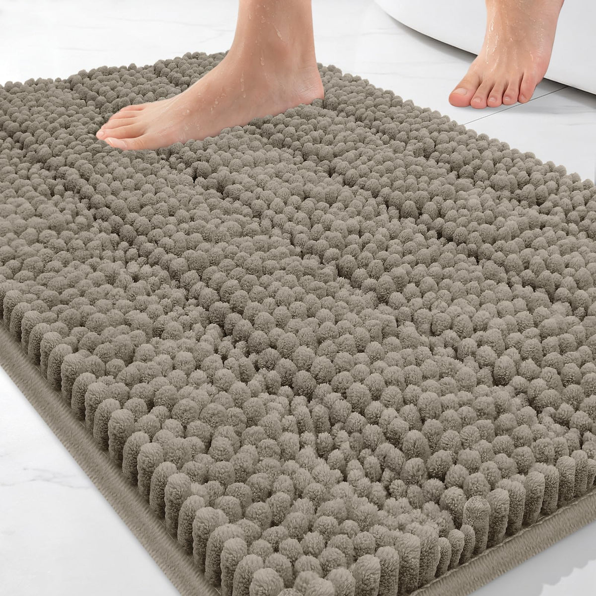 Bcoimo Small Bath Rug Mat,24x17 Chenille Non Slip Gray Bathroom Shower Mat