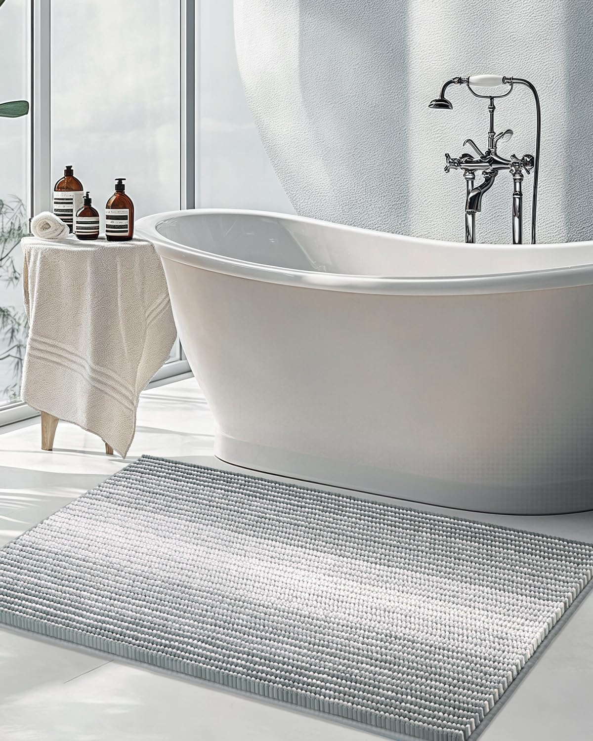 BSICPRO Bathroom Rugs Sets 2 Piece, Non Slip Boho Bath Mats, Beige