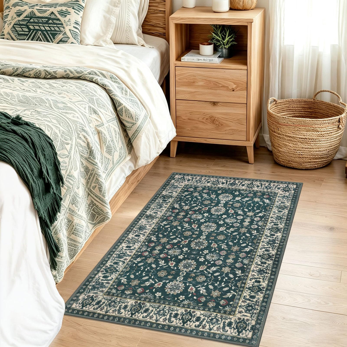 KUTA Vintage Floral Washable 2x3 Rugs for Entryway Blue Grey Beige