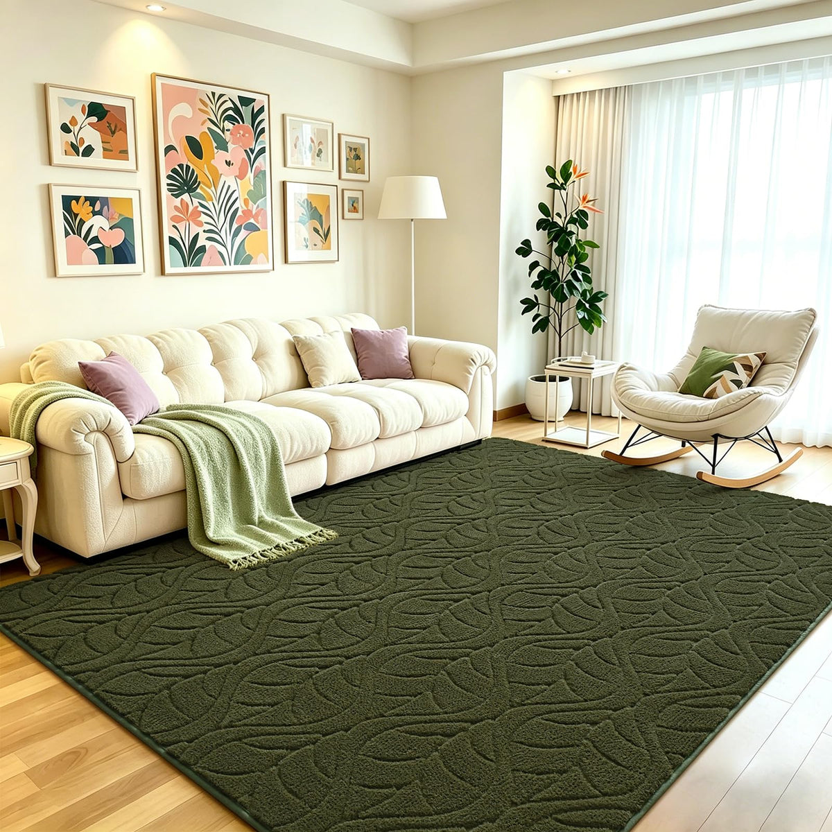 Grey Fluffy Area Rug for Bedroom, 3x5 Geometric Shag Rugs