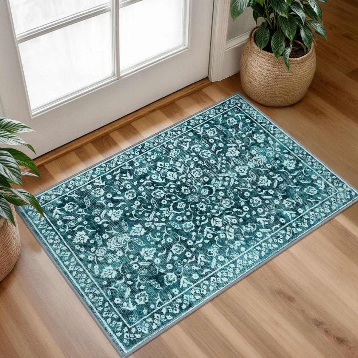 Vintage Washable Entryway Rug 2x3 Small Area Rug Non Slip Door Mat