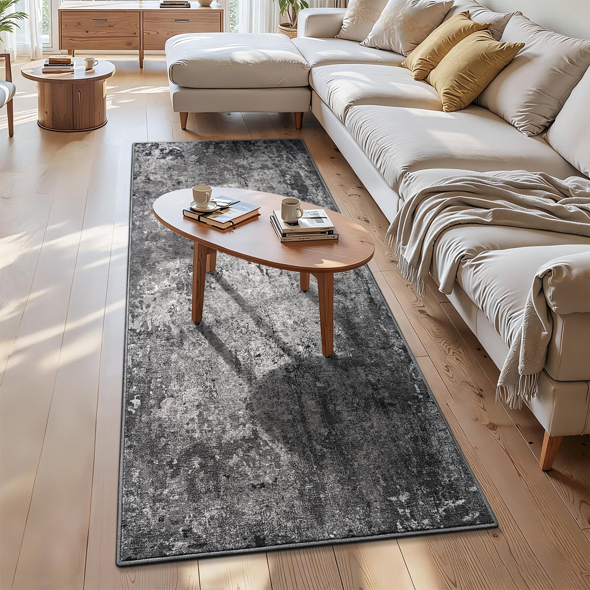 Ompaa 2x6 Rug Runners for Hallways Kitchen Runner Rug Non Slip Washable Grey Long Runner Rugs with Rubber Backing Soft Abstract Carpet Runner for Hallways, Kitchen, Bedroom, Bathroom, Entryway
