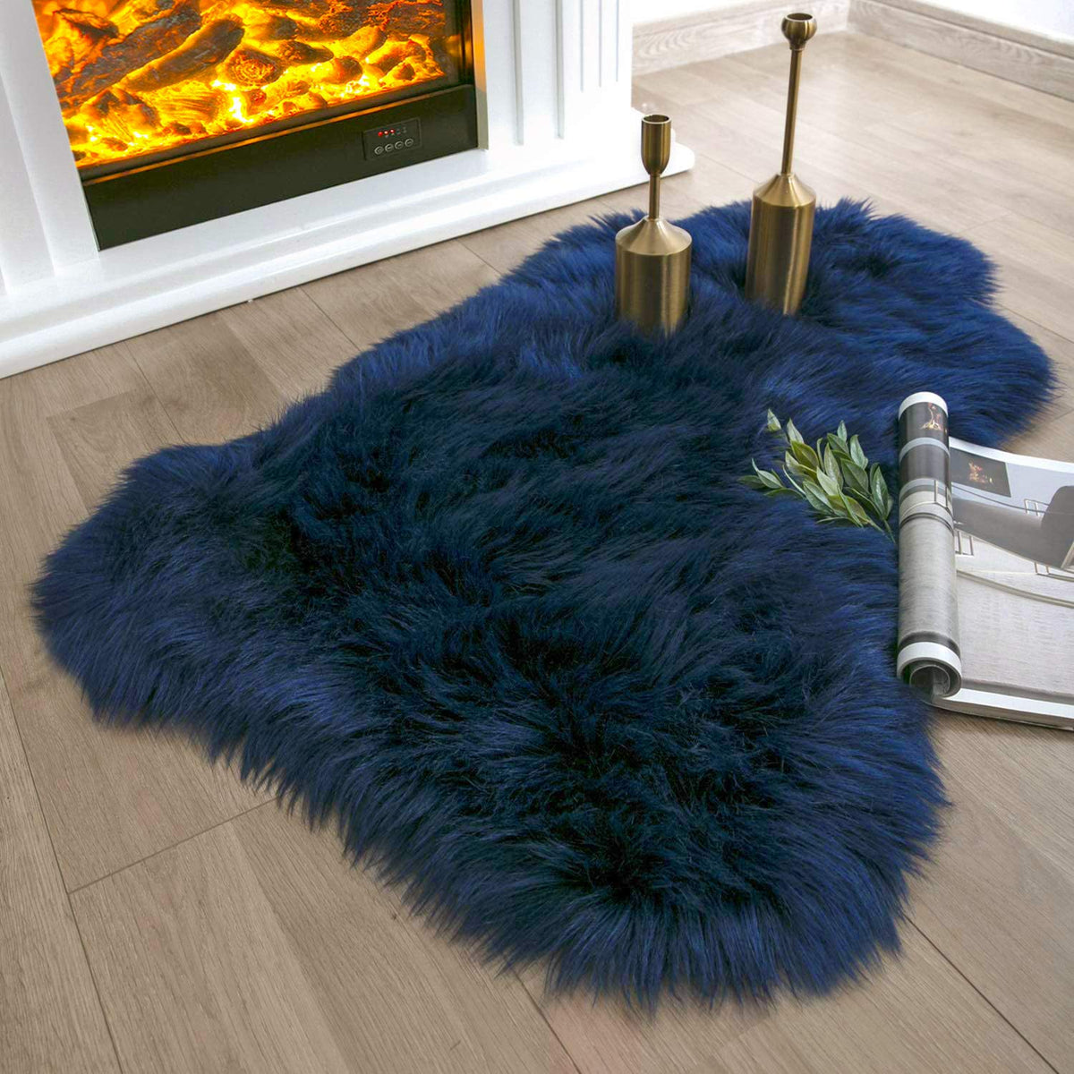 Ashler Faux Fur Rug, White, 2x3 Ft, Machine Washable