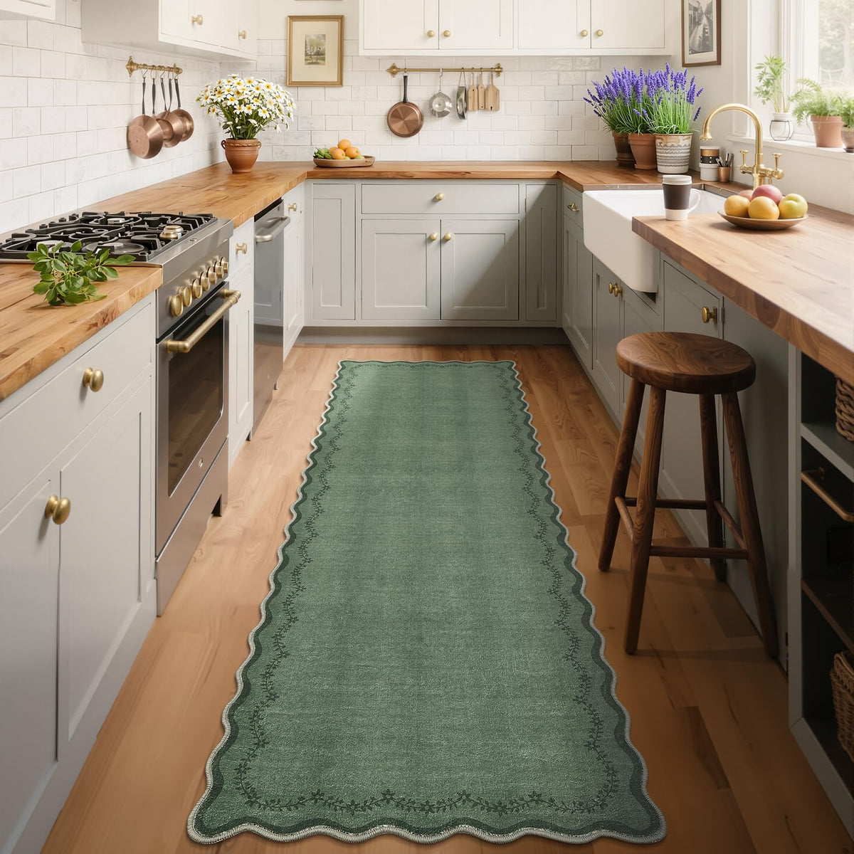 GarveeHome 3x5 Scalloped Washable Area Rug Non Slip Bedroom Entryway Rug