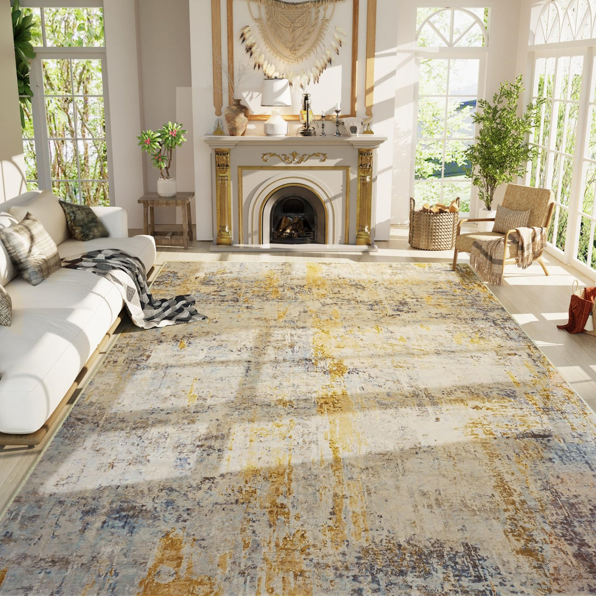 Ompaa 2x6 Rug Runners for Hallways Kitchen Runner Rug Non Slip Washable Grey Long Runner Rugs with Rubber Backing Soft Abstract Carpet Runner for Hallways, Kitchen, Bedroom, Bathroom, Entryway