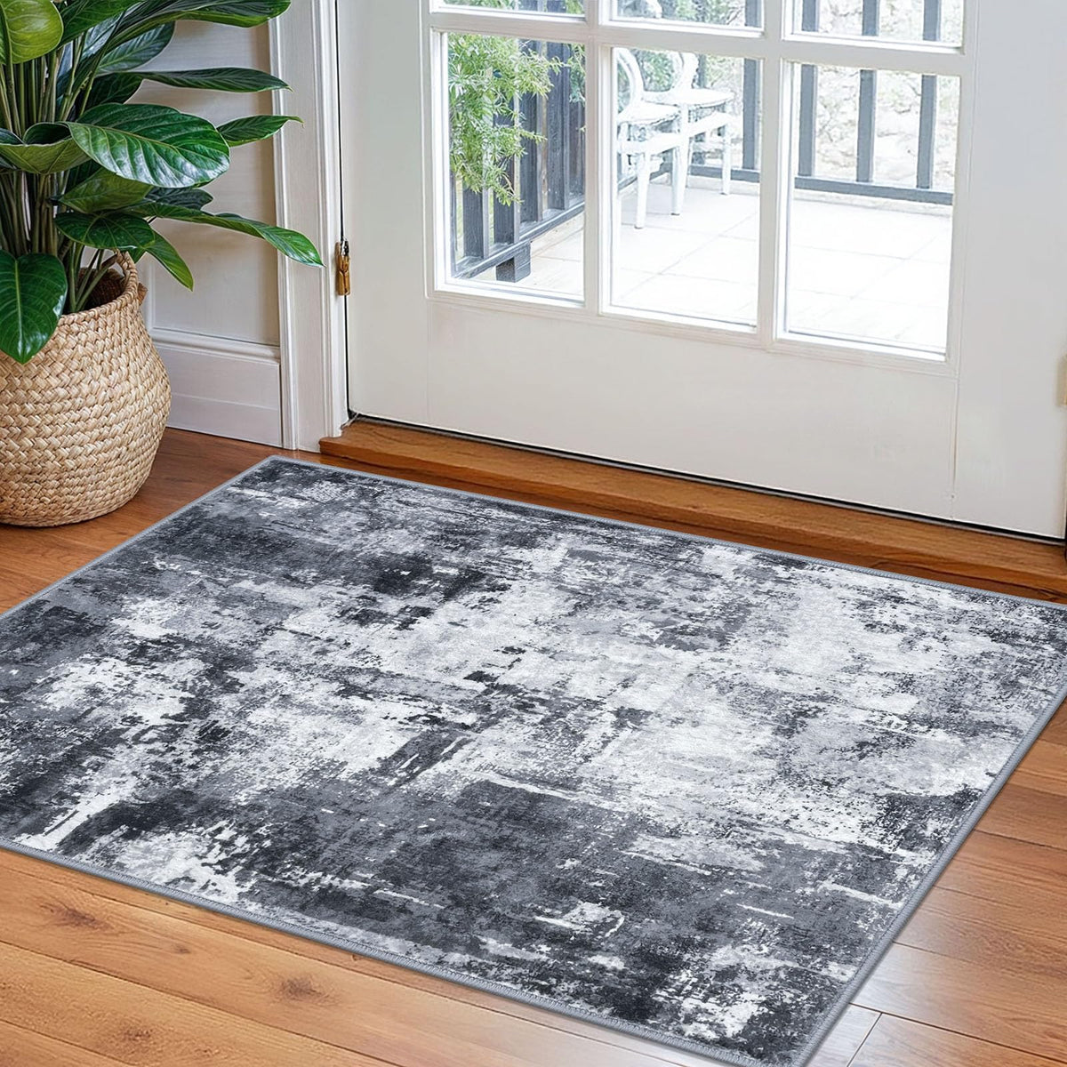 KOZYFLY Abstract Entryway Rug 2x3 Washable Door Mat Indoor Blue Beige