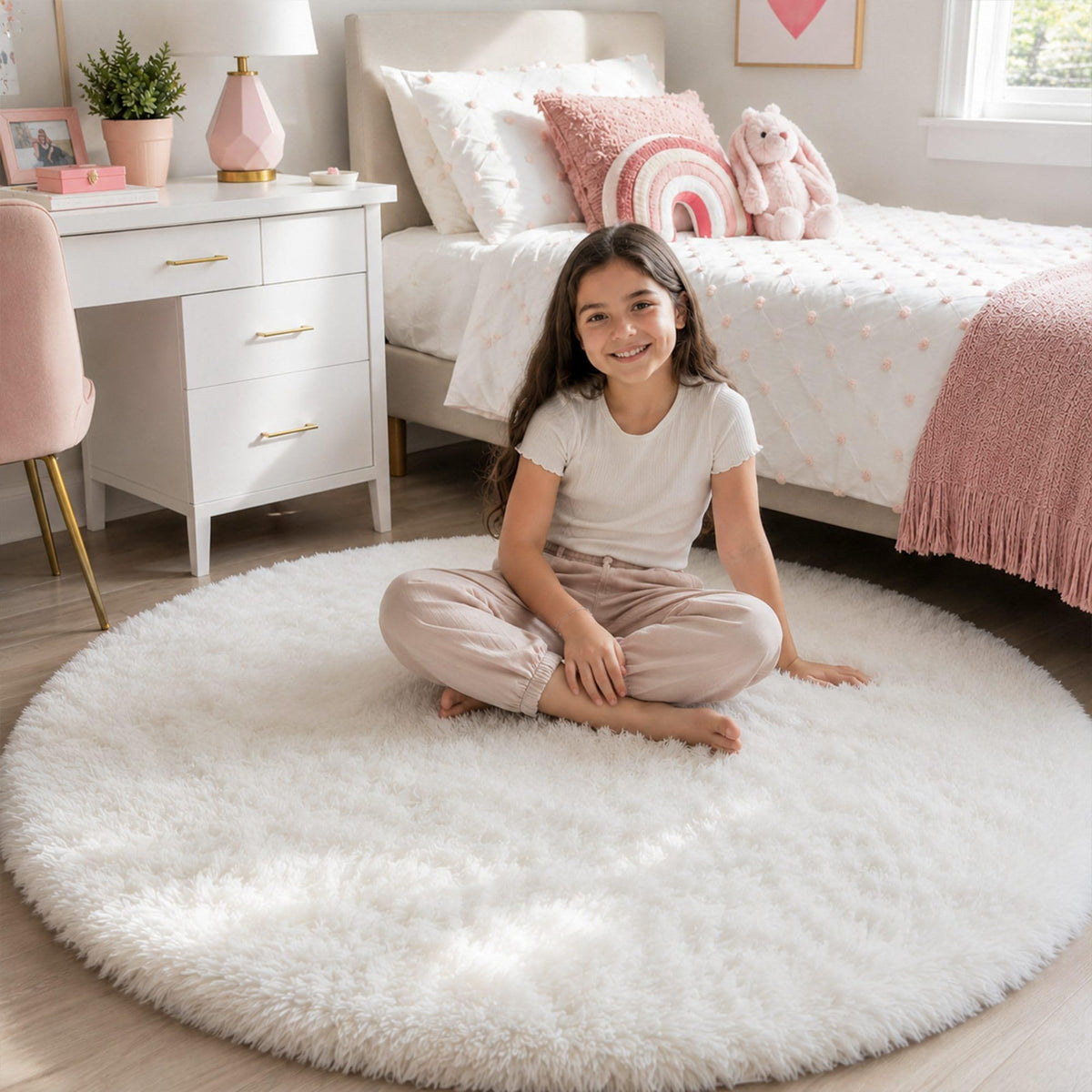 Baby Pink Fluffy Area Rug, Soft Washable, 2x5 Ft for Bedside