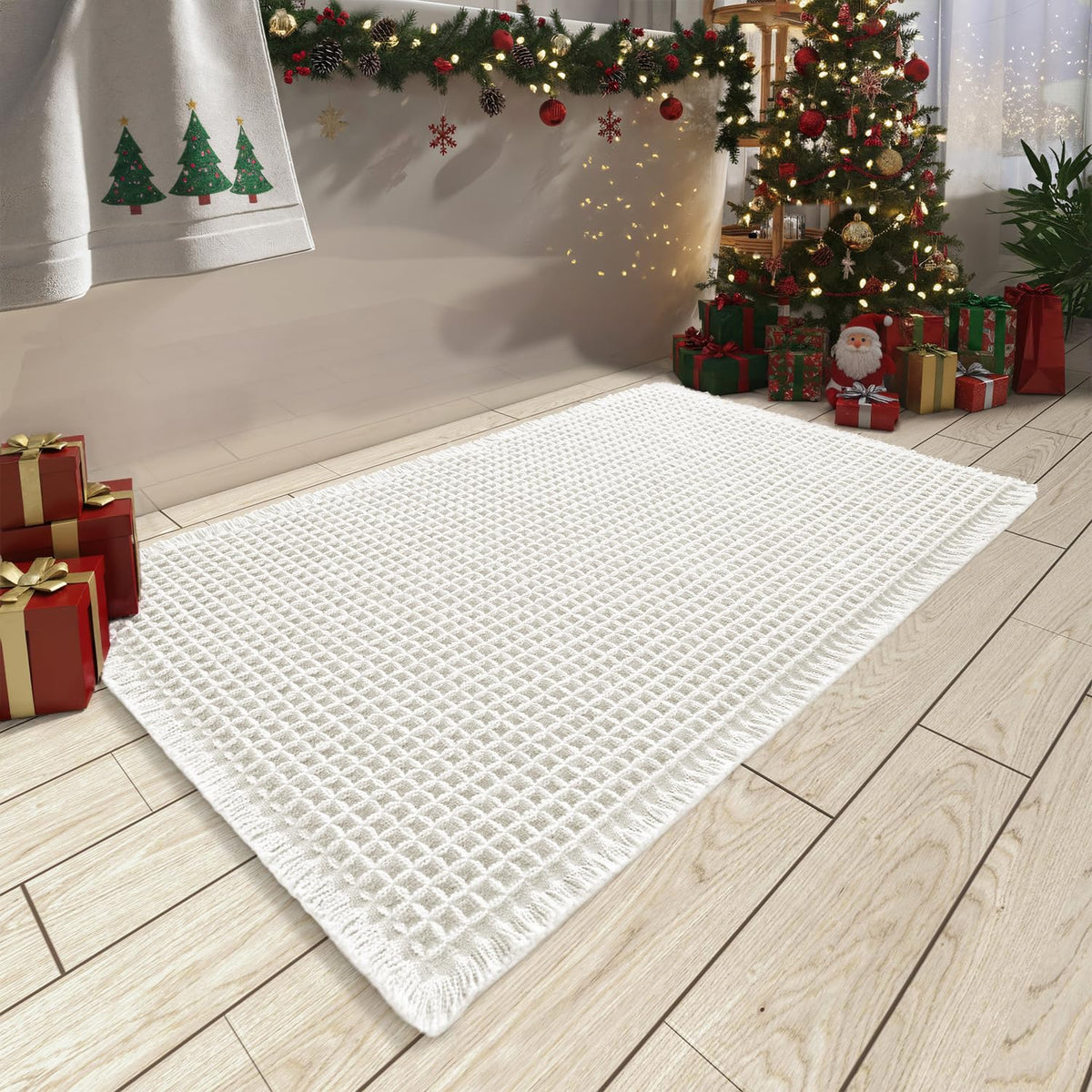 Upgraded Waffle Bath Mat Ultra Absorbent Non Slip Bathroom Mat, 17" x 24"