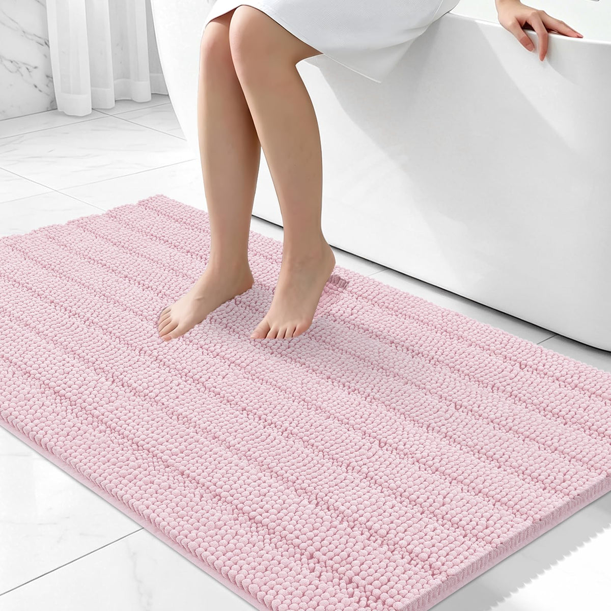 Bcoimo Small Bath Rug Mat,24x17 Chenille Non Slip Gray Bathroom Shower Mat