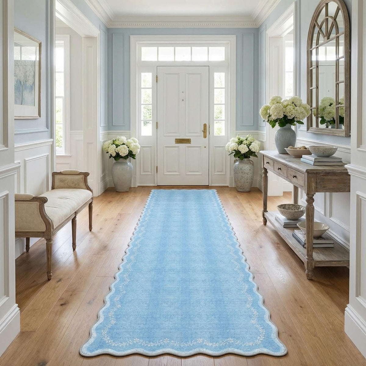 GarveeHome 3x5 Scalloped Washable Area Rug Non Slip Bedroom Entryway Rug