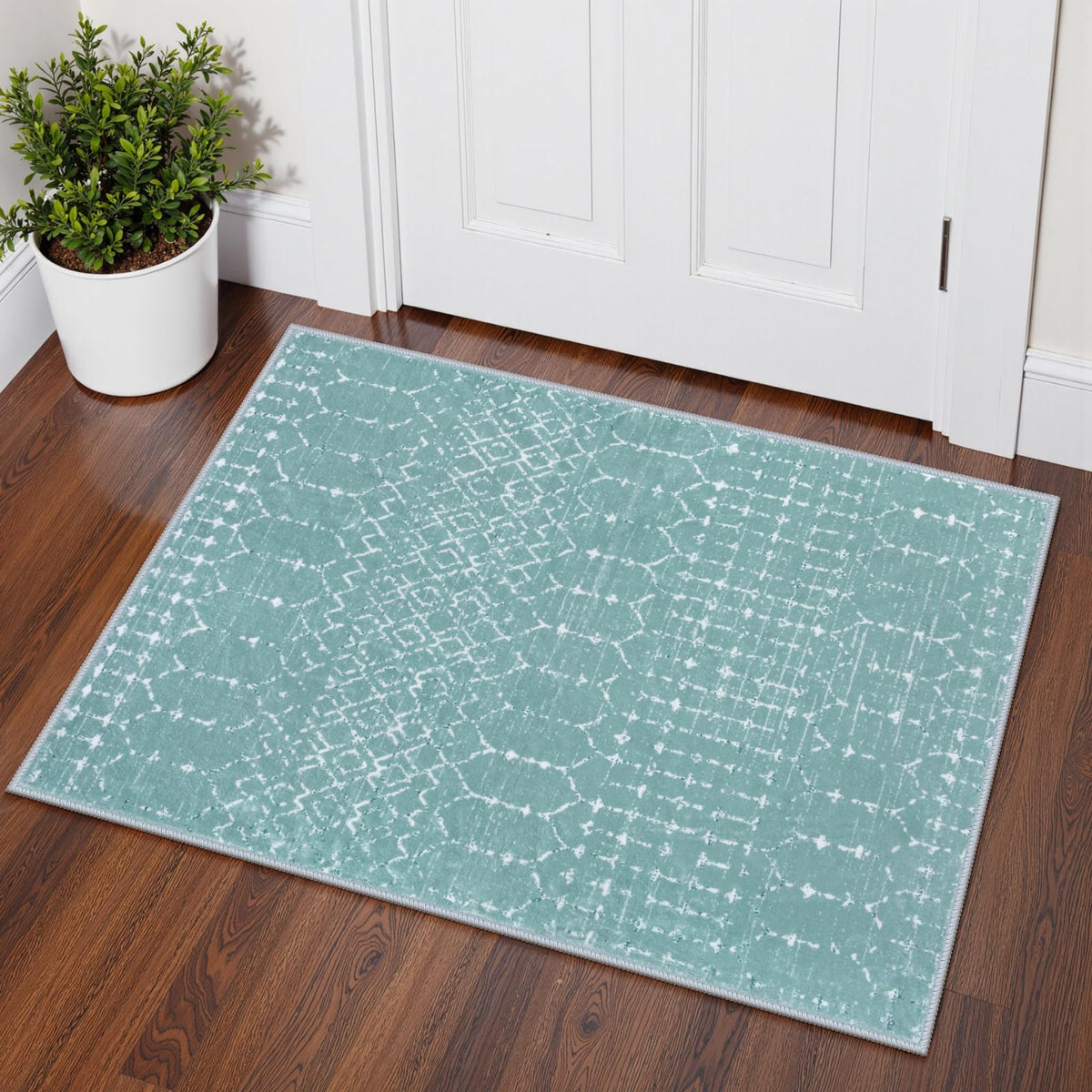 Lahome Moroccan Indoor Rugs for Entryway 2x3 Area Rug Non-Slip Backing Washable Inside Door Mats Low-Profile Throw Soft Rugs for Bathroom, Geometric Print Distressed Blue Rug for Kitchen Bedside Hana