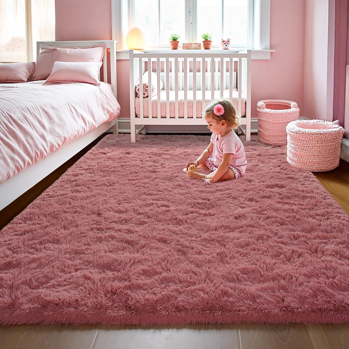 LOCHAS 2x3 Area Rugs Fluffy Living Room Carpets for Kids Bedroom, Brown