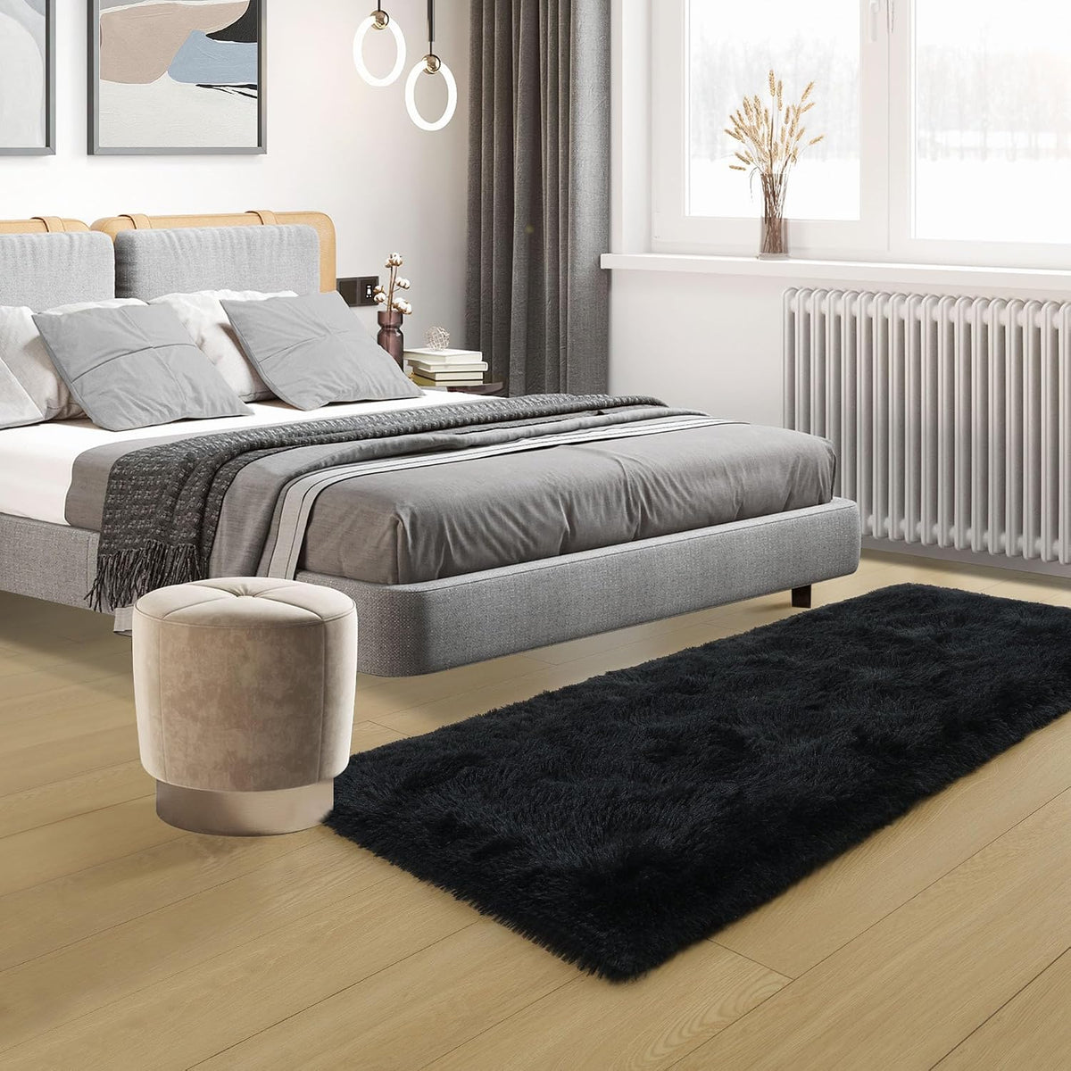 Tepook Black Soft Runner Rugs for Bedroom 2x6 ft with Rubber Backing