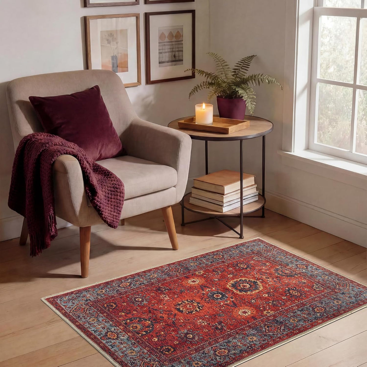 Keen Home Design Vintage Washable Entryway Rug, Non-Slip Low Pile, 2x3