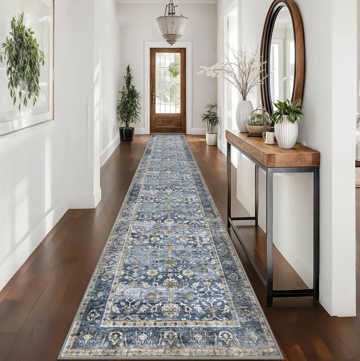 KUTA Vintage Floral Washable 2x3 Rugs for Entryway Blue Grey Beige