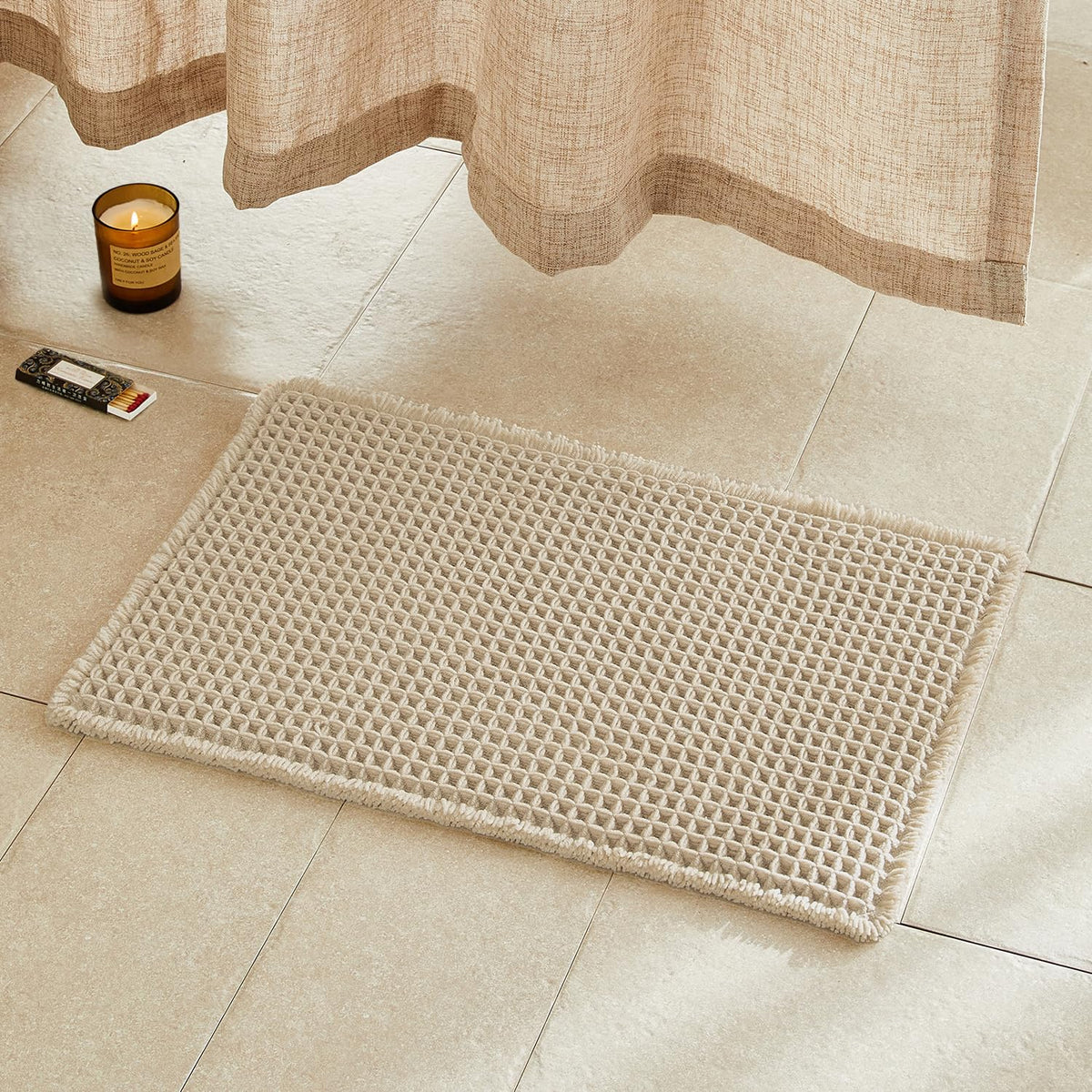 TYUU Waffle Bath Mat, Boho Bathroom Rugs Non Slip Washable, 30x20 Khaki
