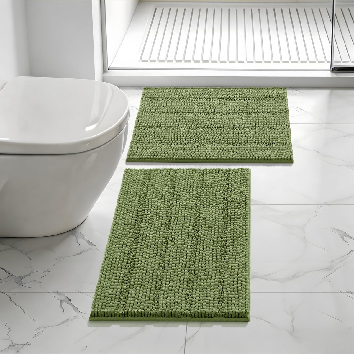 Bcoimo Small Bath Rug Mat,24x17 Chenille Non Slip Gray Bathroom Shower Mat