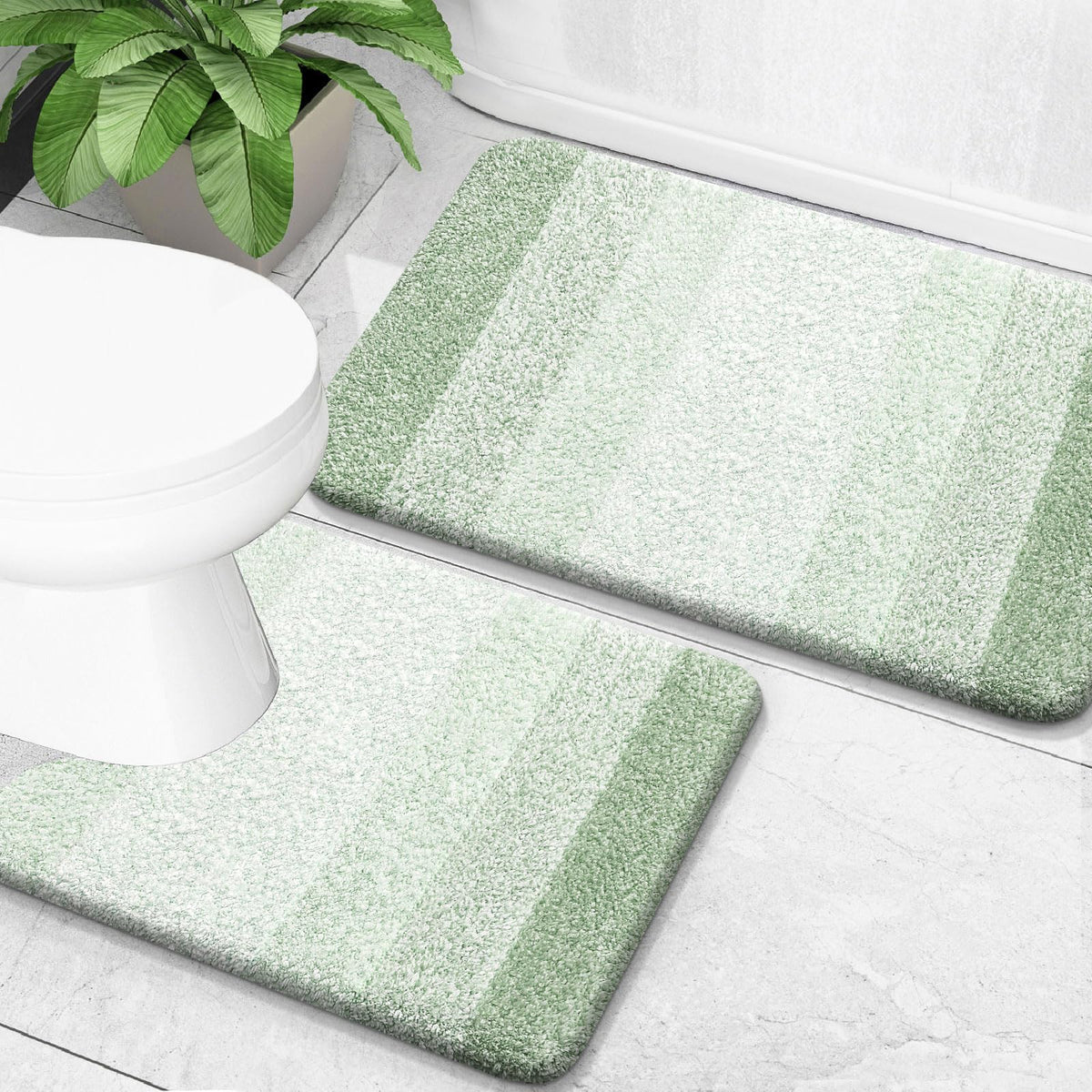 OLANLY Micorfiber Bathroom Rug Set 2 Piece, Soft Absorbent Bath Mats, Grey