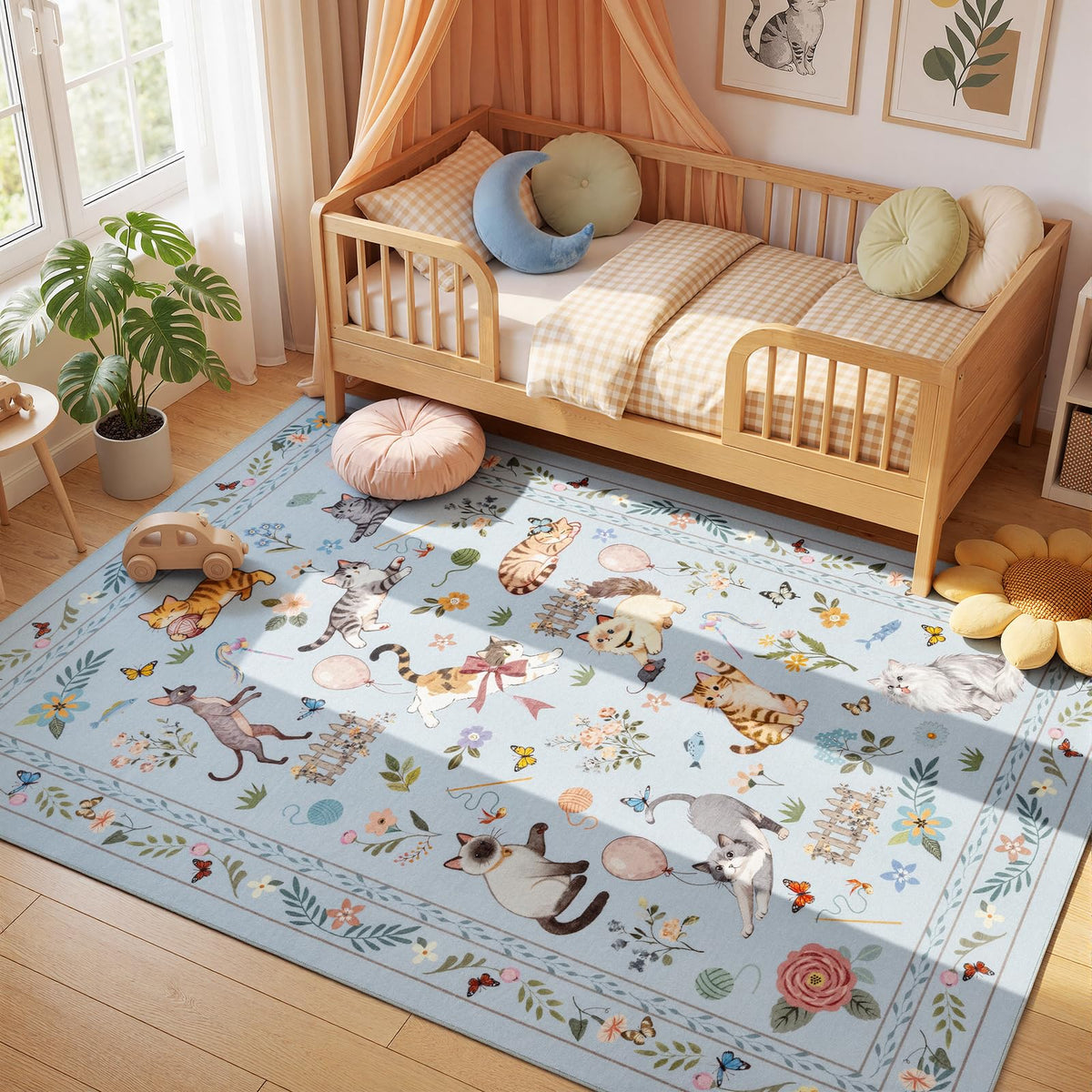 Unirea 2x3 Black Cute Cat Area Rug for Kitchen Entryway, Washable Door Mat
