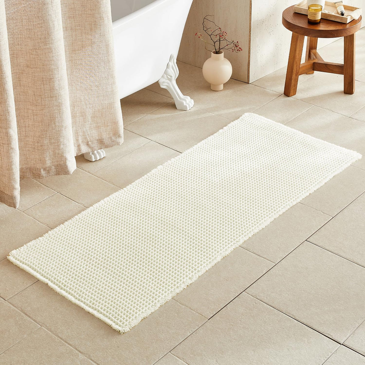 TYUU Waffle Bath Mat, Boho Bathroom Rugs Non Slip Washable, 30x20 Khaki
