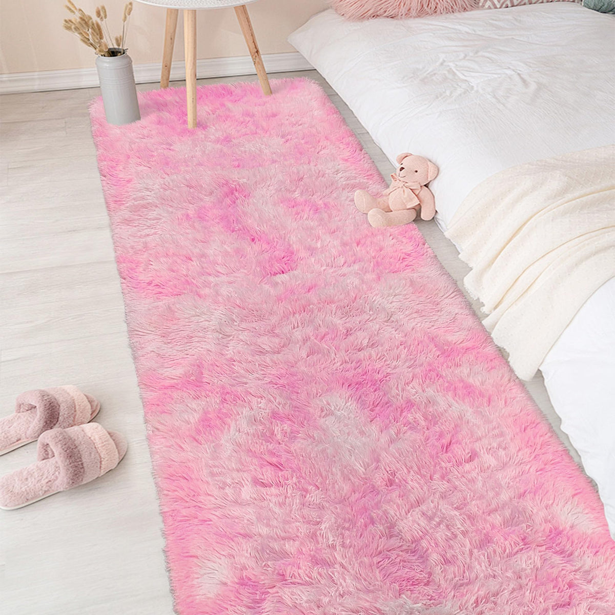 Soft Fluffy Beige Runner Rug for Bedroom, Bedside Long Rug Runner