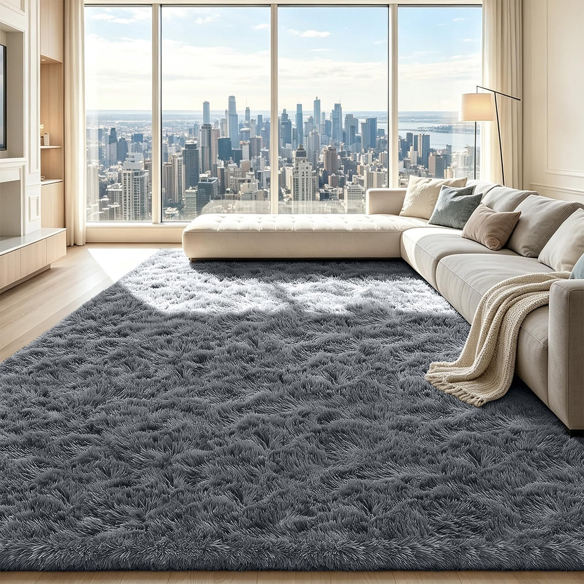 Beige 2x4 Area Rugs for Bedroom, Fluffy Shag Rug Small Rug Bedside Carpet