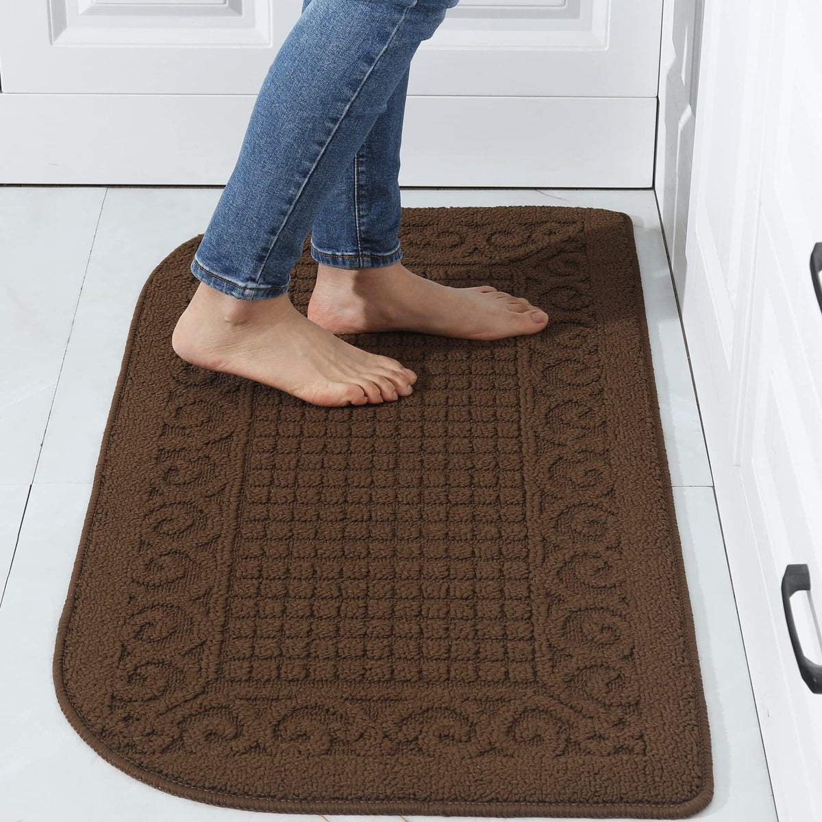 COSY HOMEER 27x18 Half Round Kitchen Rug,Non Slip Washable Mat,Burgundy 1PC
