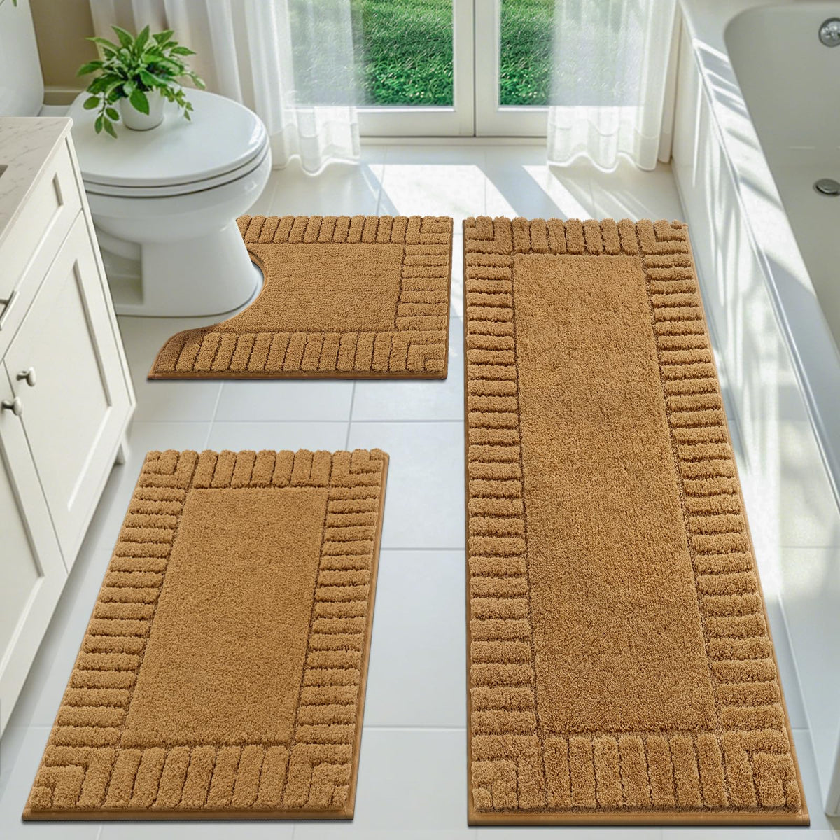 Pauwer Bathroom Rugs Sets 3 Piece, Microfiber Bath Mat Set, Dark Grey