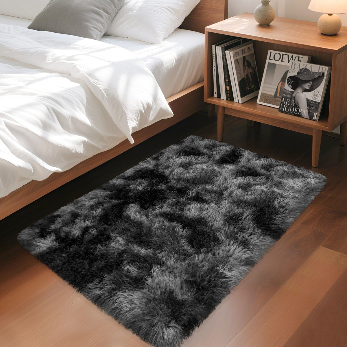Soft Fluffy Beige Runner Rug for Bedroom, Bedside Long Rug Runner
