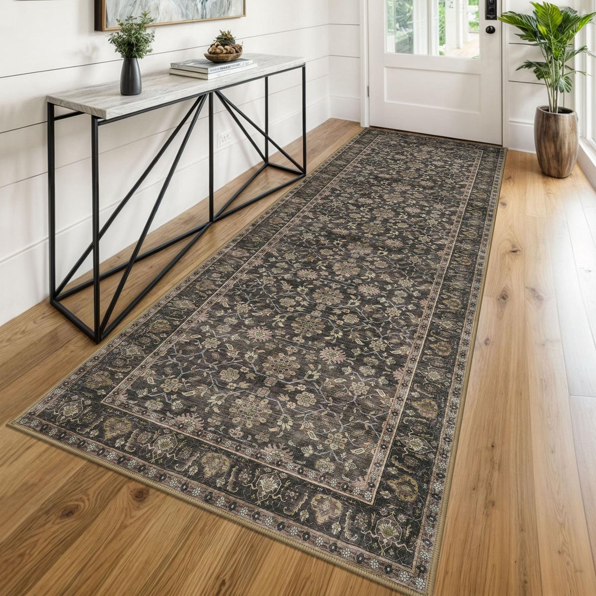 KUTA Vintage Floral Washable 2x3 Rugs for Entryway Blue Grey Beige