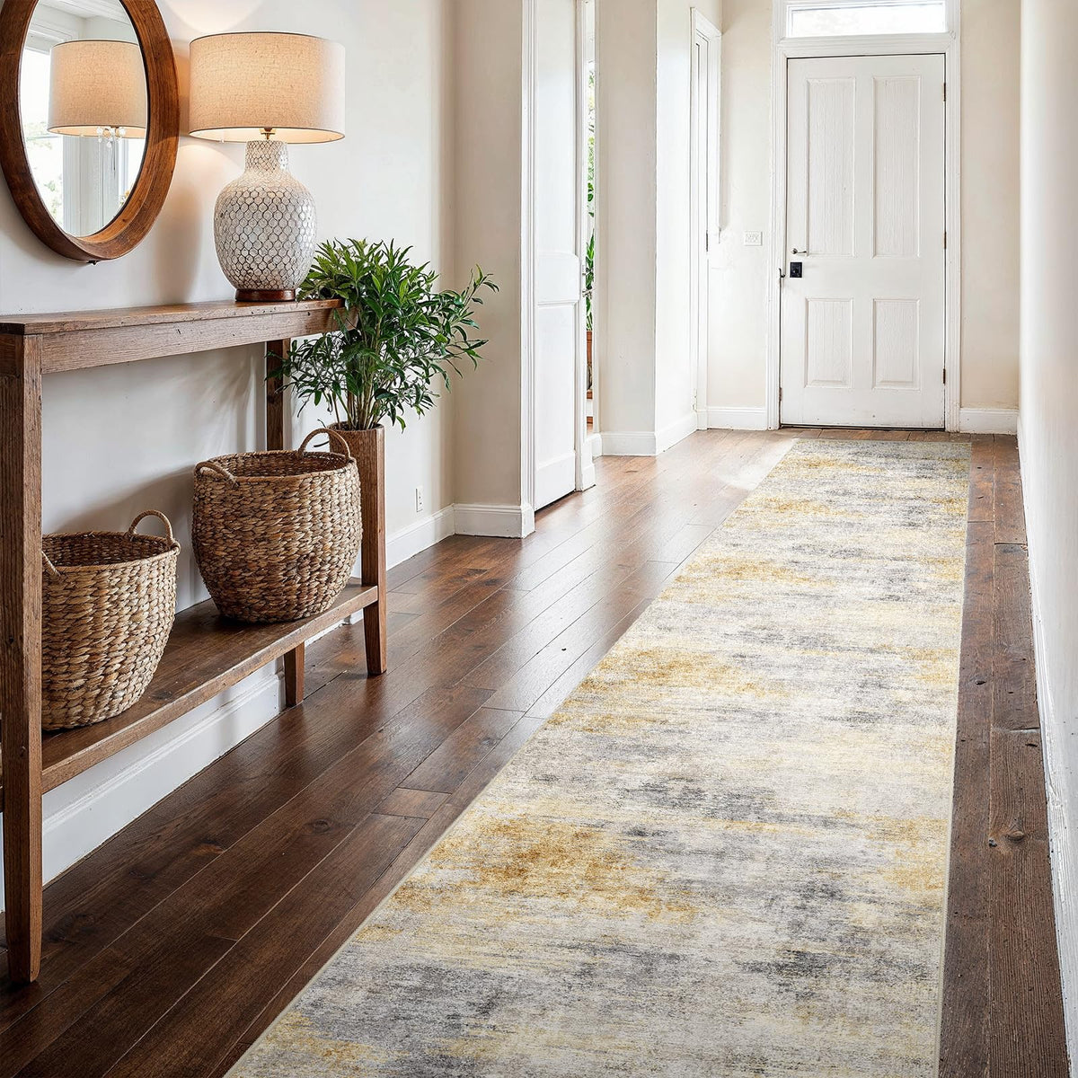 2x5 Runner Rug Washable Moroccan: Non Slip Kitchen Long Floor Mat Beige