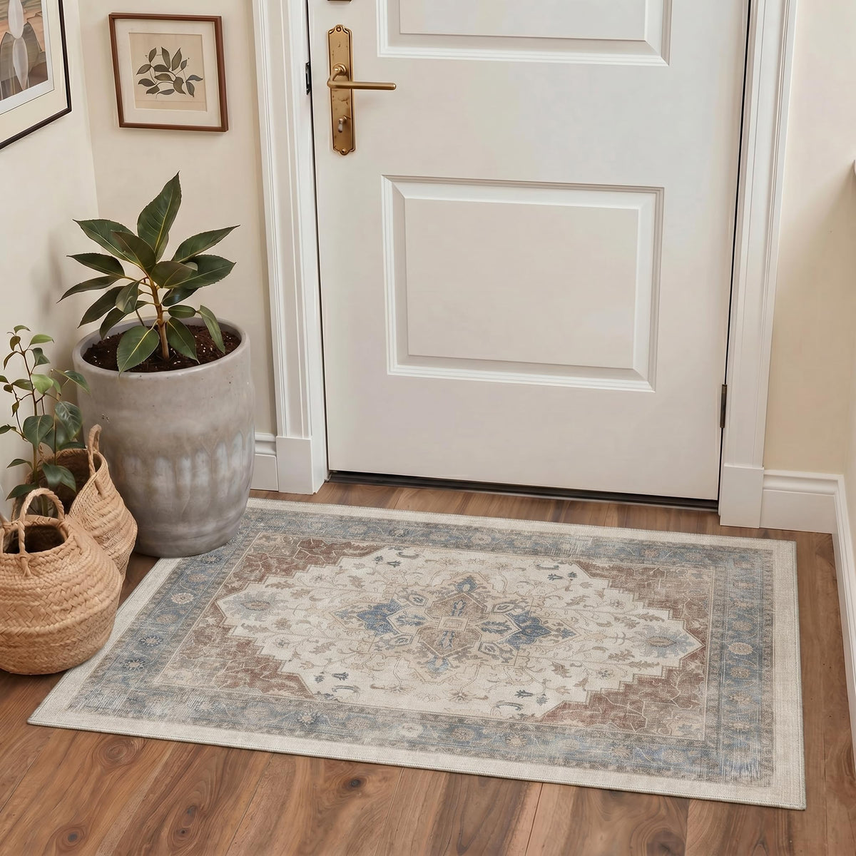 GENIMO 2x5 Washable Runner Rug Non Slip for Hallway, Light Taupe Brown