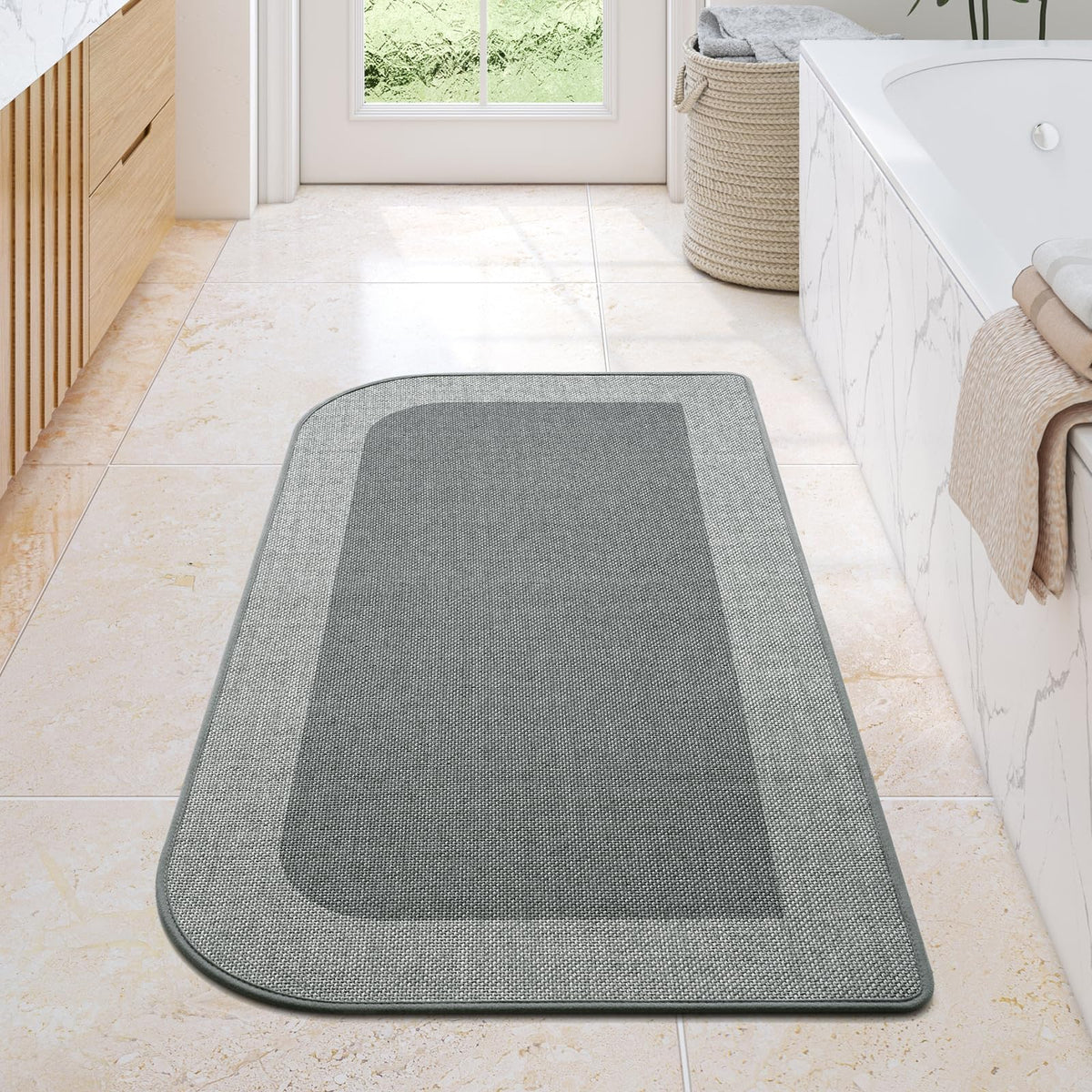 YDKGL Half Circle Bath Mat, Non Slip Thin Bathroom Rugs, Brown 16x24