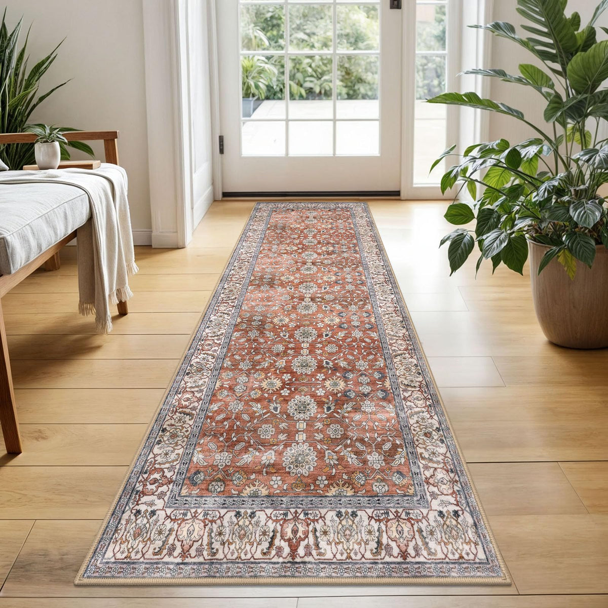 KUTA Vintage Floral Washable 2x3 Rugs for Entryway Blue Grey Beige
